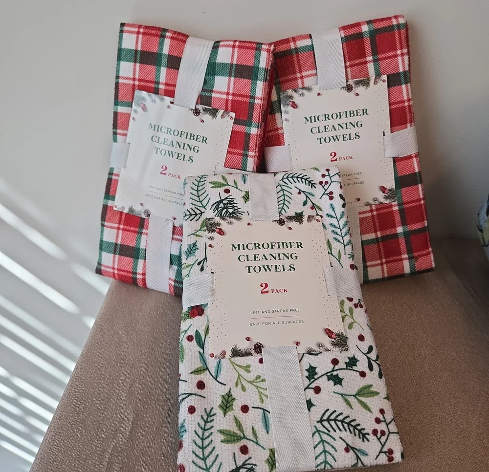 Christmas Microfiber Cleaning Towels Set of 3 Packs (6 Towels Total) Holiday Kit